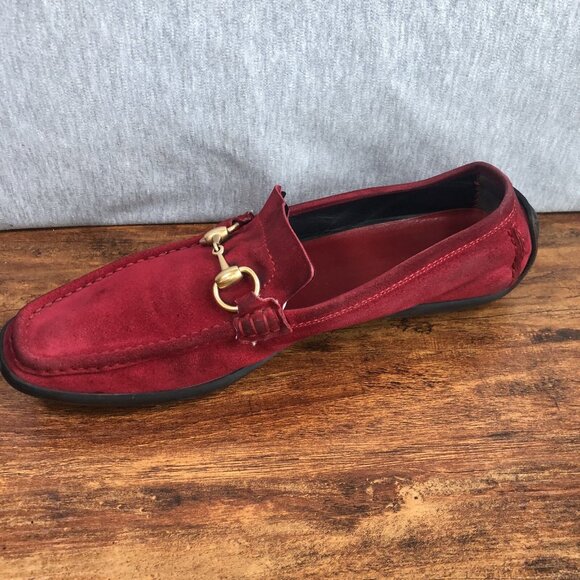 Gucci Women's SZ 10.5 B Red Wine Suede Slip On Driving Loafers Horsebit  Shoes - Picture 8 of 11